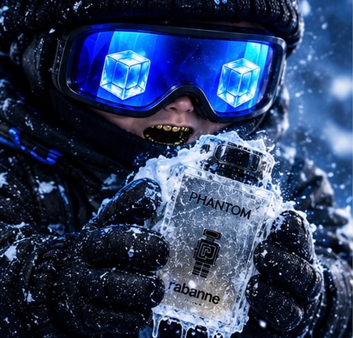 Figura robótica preta com o símbolo ICE7, representando a identidade da marca